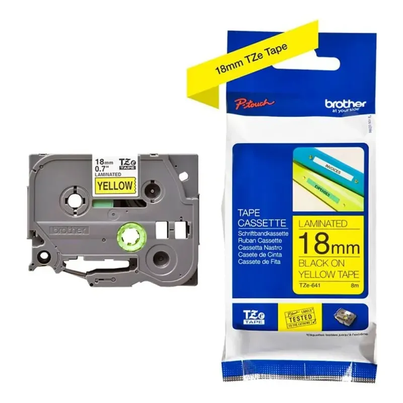Cinta Brother TZE641 - Texto Negro sobre Fondo Amarillo - 18mm x 8mts. - TZE641