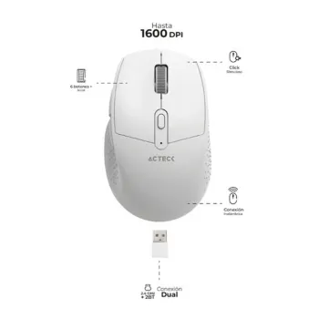 Mouse Acteck OPTIMIZE ERGO MI680 - Inalámbrico - USB - 6 Botones - Blanco - AC-934084