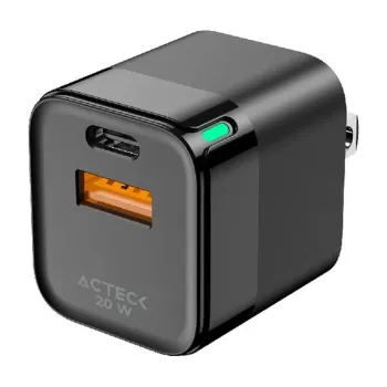Cargador de Pared Acteck Energon Prime - 20W - USB-C - USB-A - Negro - AC-935555