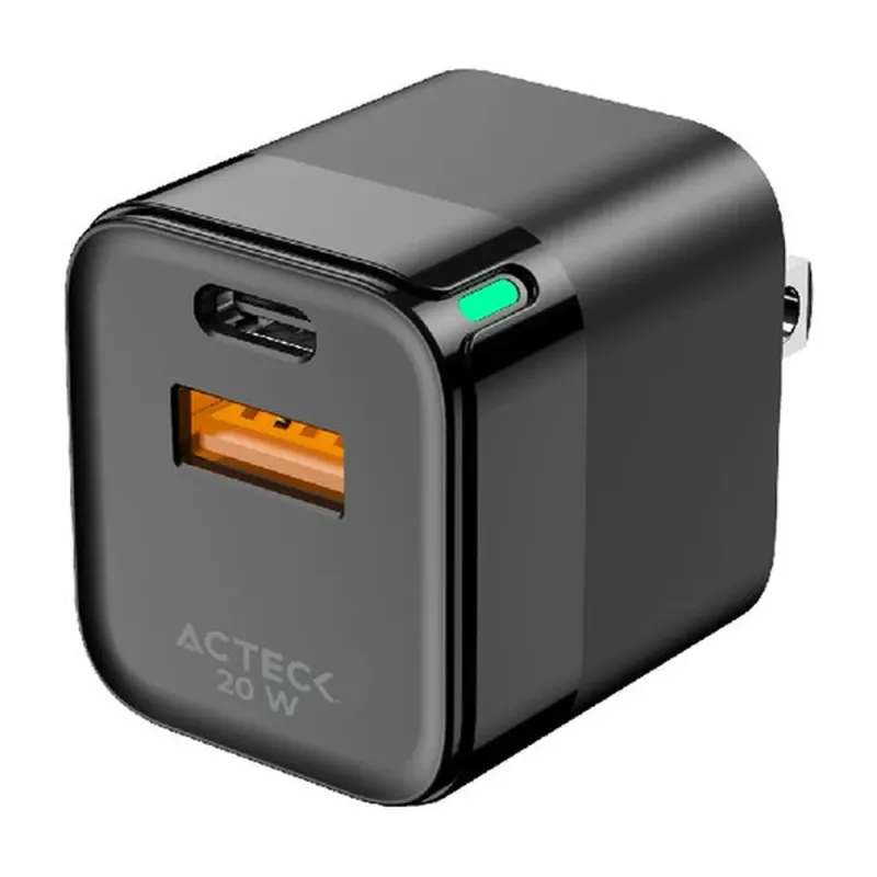 Cargador de Pared Acteck Energon Prime - 20W - USB-C - USB-A - Negro - AC-935555