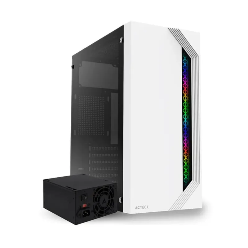 Gabinete Gamer Acteck VIKEN GM434 - Media Torre - ATX/Micro ATX/Mini ITX - Fuente 500W - Panel Lateral - Blanco - AC-935708