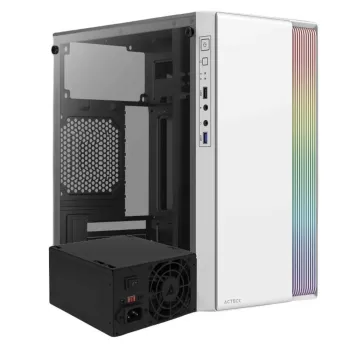 Gabinete Gamer Acteck Fusion II GI440 - Micro Torre - Micro ATX/Mini ITX - Fuente 500W - Panel Lateral - Blanco - AC-935760