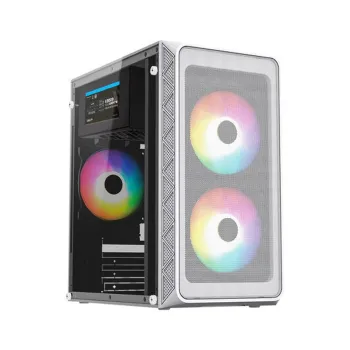 Gabinete Gamer Acteck Doom Pro Mesh GI730M - Mini Torre - Mini-ITX/Micro-ATX - Fuente 600W - 3 Ventiladores - Panel Lateral - Blanco - AC-939256
