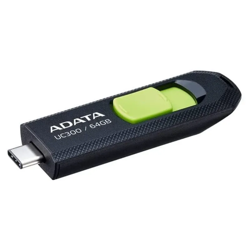 Memoria USB ADATA UC300 - 64GB - USB-C - Negro con Verde - ACHO-UC300-64G-RBK/GN