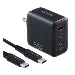 Cargador de Pared ADATA 65W con 2 Puertos USB-C y USB-A Modelo CHU-0653 Cargador de Pared ADATA 65W con 2 Puertos USB-C y USB-A Modelo CHU-0653