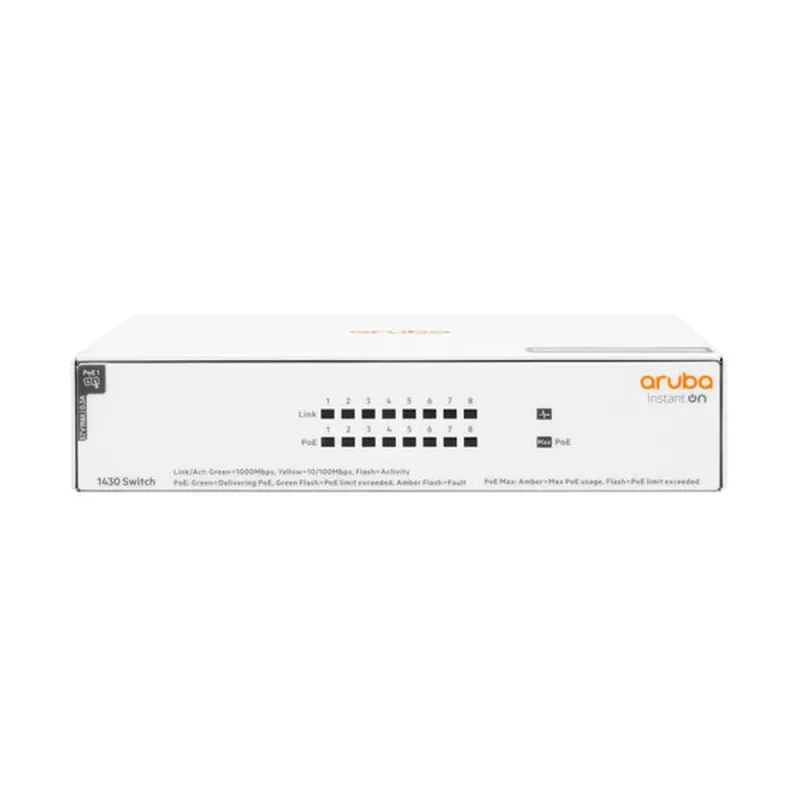 Switch Aruba Instant On 1430 - Gigabit Ethernet - 8 Puertos PoE - No Gestionado - R8R46A