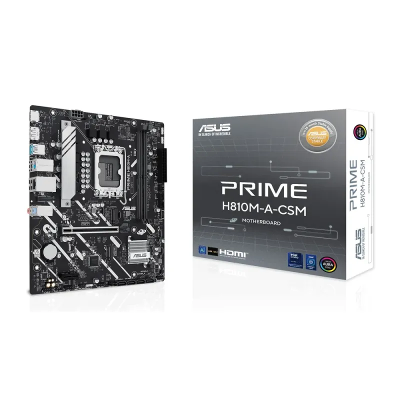 Tarjeta Madre ASUS PRIME H810M-A-CSM - Socket LGA1851 - 2x DDR5 - 6400MHz - HDMI - DisplayPort - USB - Micro ATX - PRIME H810M-A-CSM