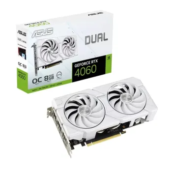 Tarjeta de Video ASUS Dual GeForce RTX 4060 EVO White OC Edition - 8GB - 128-bit - PCI-E 4.0 - GDDR6 - HDMI - DisplayPort - DUAL-RTX4060-O8G-EVO-WHITE