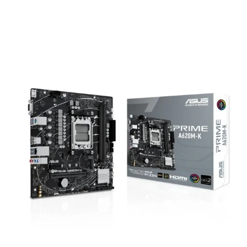 Tarjeta Madre ASUS PRIME A620M-K - Socket AM5 - 2x DDR5 - 4800/6200(OC)/7200+(OC)MHz - HDMI - VGA - USB 2.0/3.2 - Micro ATX - PRIME A620M-K