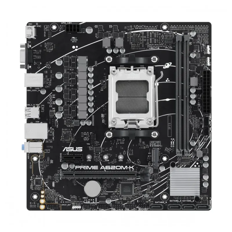 Tarjeta Madre ASUS Prime A620M-K-CSM - Micro-ATX - AMD Ryzen - Socket AM5 - 2 x DDR5 - HDMI - VGA - USB 3.2/2.0 - PCI 4.0  - PRIME A620M-K/CSM