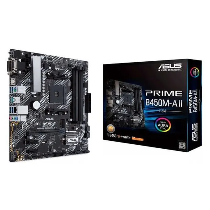 Tarjeta Madre ASUS PRIME B450M-A II/CSM - Socket AM4 - 4xDDR4 - 2133/4400(OC) MHz - HDMI - VGA - USB 2.0/3.2 - Micro ATX - PRIME B450M-A II/CSM