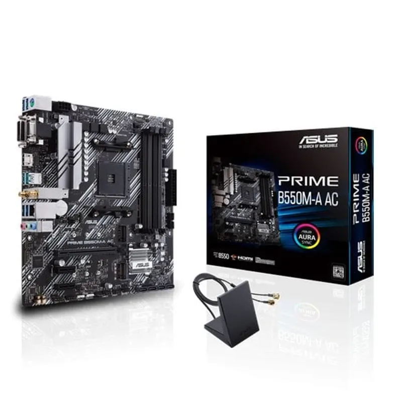 Tarjeta Madre ASUS PRIME B550M-A AC - Socket AM4 - 4xDDR4 - 2400/3200/4600(O.C) MHz - HDMI - VGA - DVI-D - USB 2.0/3.2 - Micro ATX - PRIME B550M-A AC