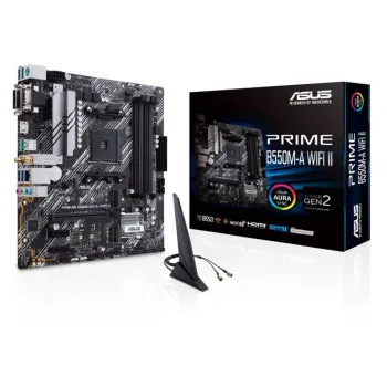Tarjeta Madre ASUS PRIME B550M-A WIFI II - Socket AM4 - 4x DDR4 - 2133/3200/4866(OC) MHz - HDMI - VGA - DVI-D - USB 2.0/3.2 - Micro ATX - PRIME B550M-A WIFI II