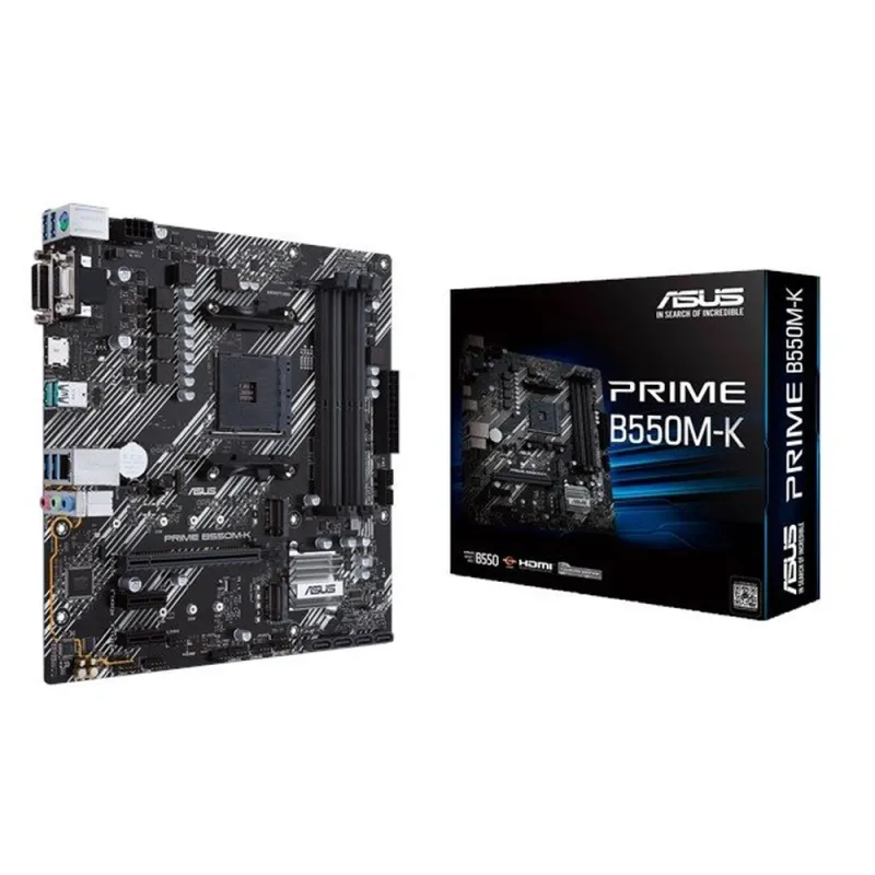 Tarjeta Madre ASUS PRIME B550M-K - Socket AM4 - 4xDDR4 - 2133/3200/4600(O.C.) MHz - HDMI - VGA - DVI-D - M.2 - USB 2.0/3.2 - Micro ATX - PRIME B550M-K
