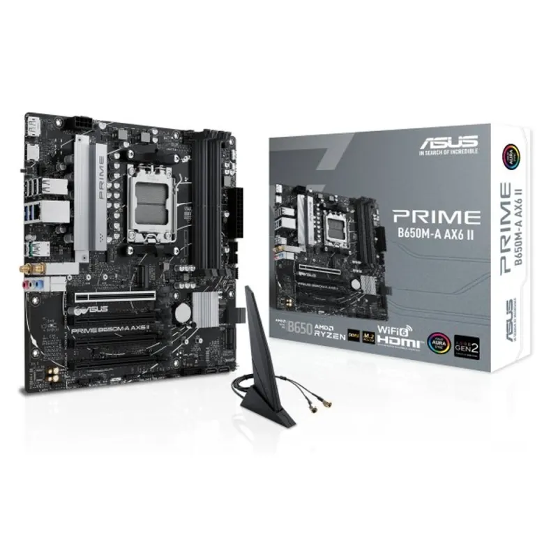 Tarjeta Madre ASUS PRIME B650M-A AX6 II - Socket AM5 - 4x DDR5 - 4800/5200/7600+(OC)MHz - HDMI - DisplayPort - USB - Micro ATX - PRIME B650M-A AX6 II