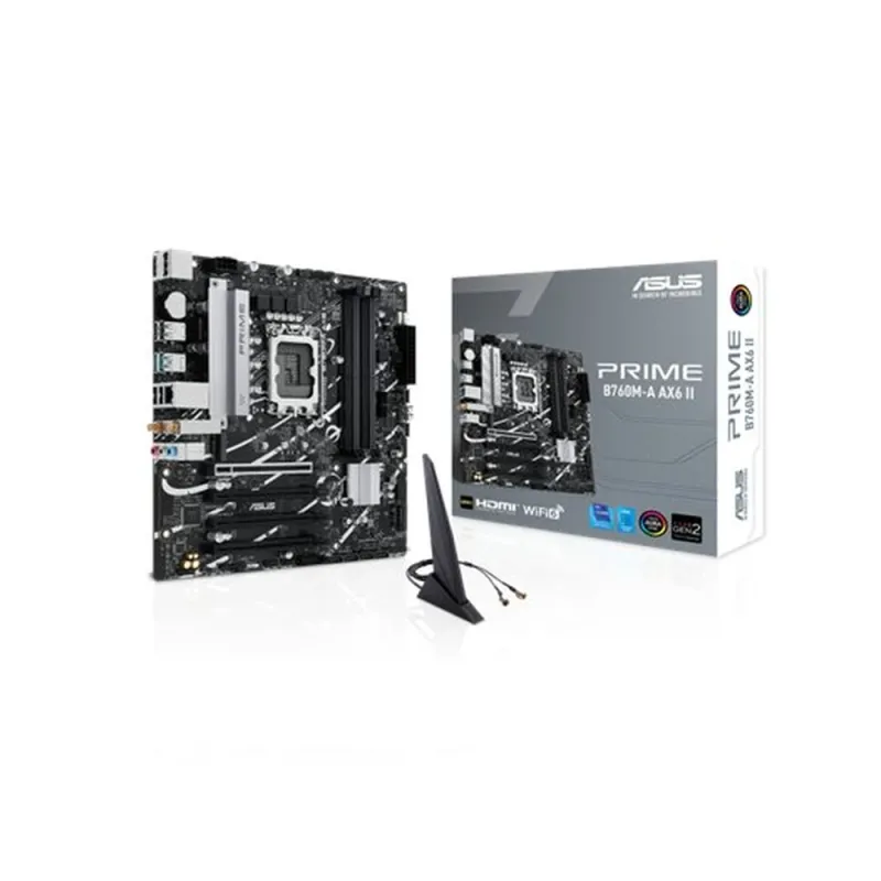 Tarjeta Madre ASUS PRIME B760M-A AX6 II - Socket 1700 - 4xDDR5 - 4800/6000(OC)/7200+(OC)MHz - HDMI - DisplayPort - Micro ATX - PRIME B760M-A AX6 II