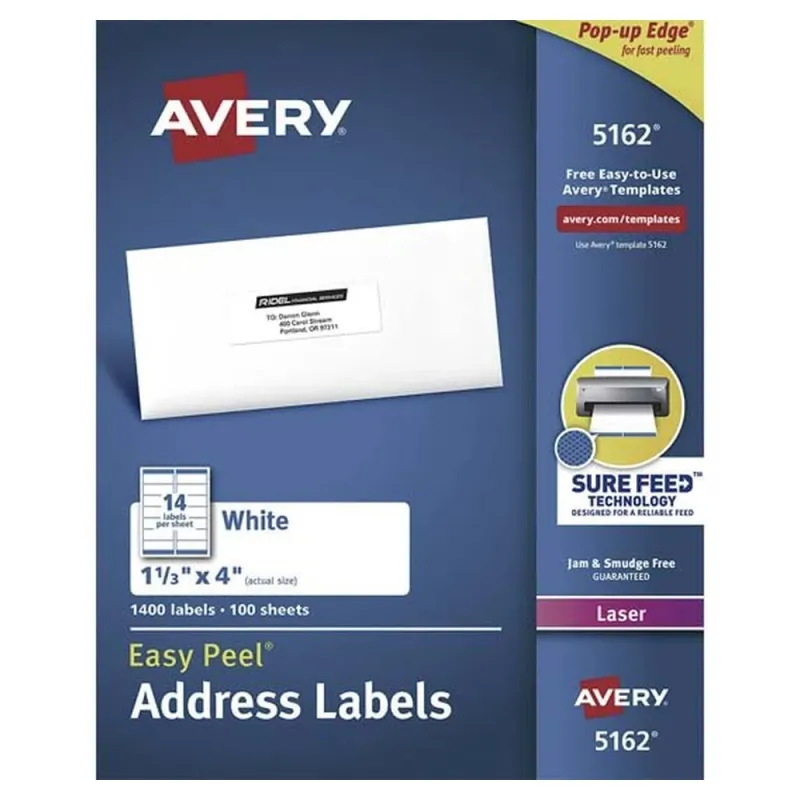 Etiquetas Avery 05162 - 1 1/3" x 4" - Para Impresión Láser - 1,400 Etiquetas - 05162