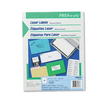 Etiquetas blancas Avery PRES-a-ply - 10/Hoja Caja de 5.1 x 10.2cm - 30603