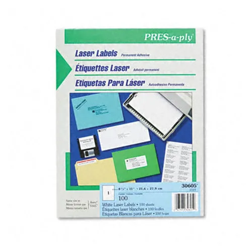 Etiquetas blancas Avery PRES-a-ply de 8 1/2"x11" tamaño carta - 100 - 30605