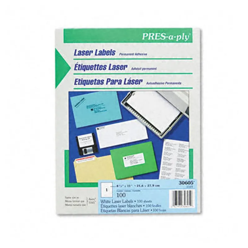 Etiquetas blancas Avery PRES-a-ply de 8 1/2"x11" tamaño carta - 100 - 30605