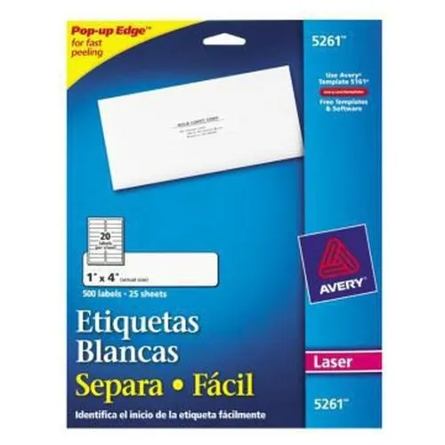 Etiqueta Avery 5261 - Blanca Permanente - Láser - 20 etiquetas por Hoja - 5261