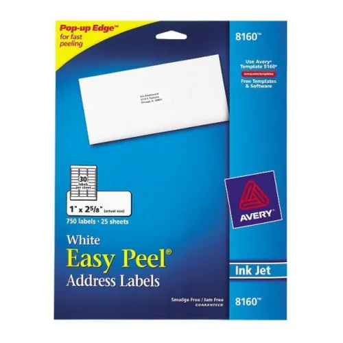 Etiqueta Avery 8160 - Blanca Permanente - InkJet - 30 etiquetas por Hoja - 750PK - 8160