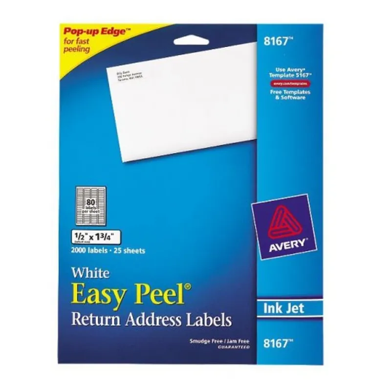 Etiqueta Permanente Avery 8167 - 1.27 x 4.4 cm - InkJet - 80 Etiquetas por Hoja - 2000 Etiquetas - 8167