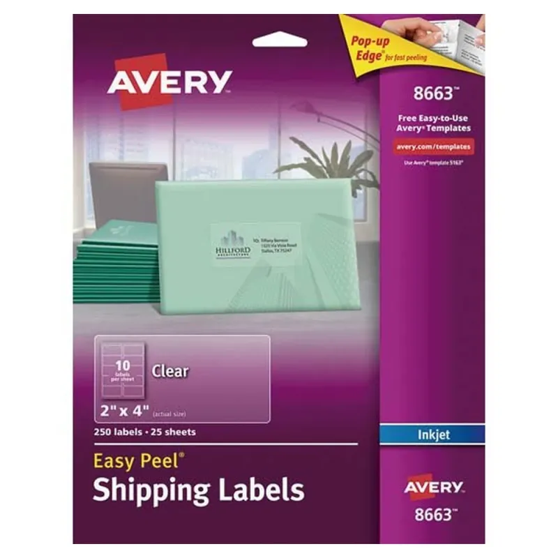 Etiquetas Avery 8663 - 2" x 4" - Para Impresión Inkjet - 250 Etiquetas - 8663