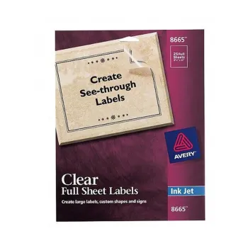 Etiqueta Translucida Avery 8665 - 8-1/2" x 11" - Transparente - InkJet - 25 etiquetas - 8665