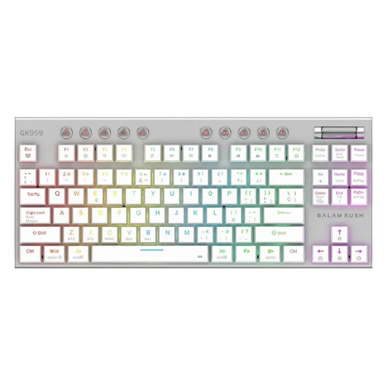 Teclado Gamer Balam Rush Dominate Expert GK959 - Inalámbrico - Blanco - RGB - Switch Café - BR-940412