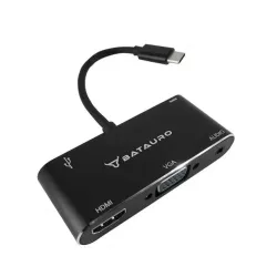 Hub USB Batauro AD-60 - USB-C a HDMI / VGA / USB-A - Negro - AD-60 Hub USB Batauro AD-60 - USB-C a HDMI / VGA / USB-A - Negro - AD-60