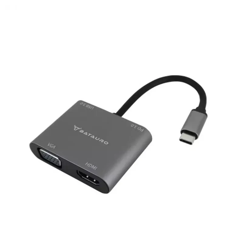 Hub USB Batauro AD-70 - USB-C a HDMI / VGA / USB-A - Gris - AD-70