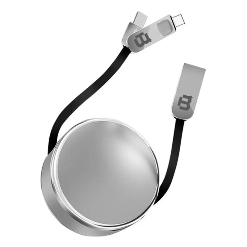 Cable USB 2 en 1 BLACKPCS CASMCPR-3 - USB A - USB-C - 1M - Macho - Retráctil - Plata - CASMCPR-3