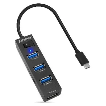 Hub USB BRobotix 6001189 - USB-C - 4 Puertos USB 3.0 - Con Switch - 6001189