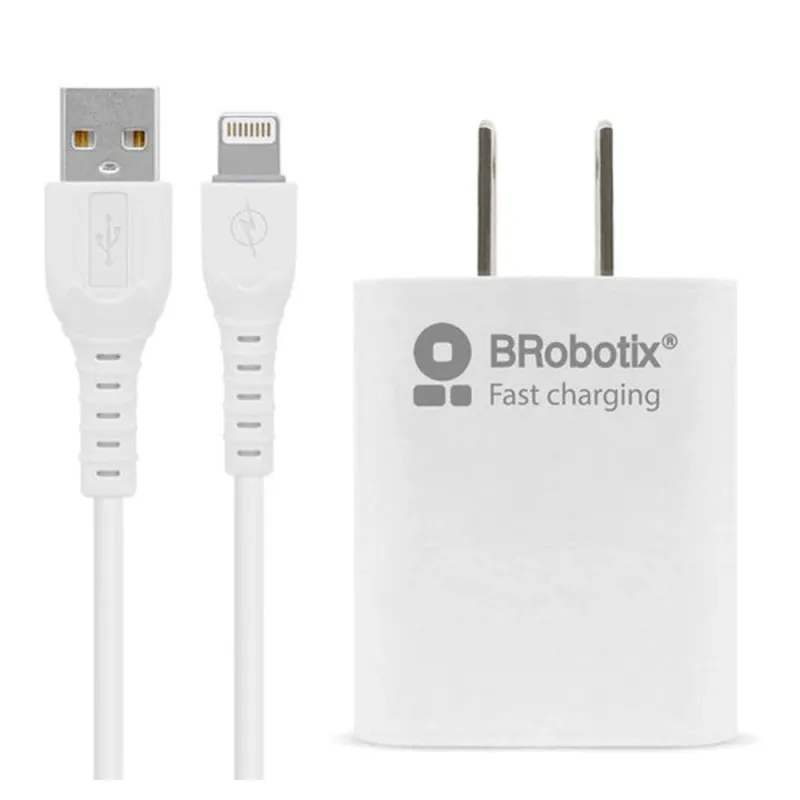 Combo Carga Rápida BRobotix 6001349 - Cargador USB 3.0 - Cable Lightning - Blanco - 6001349