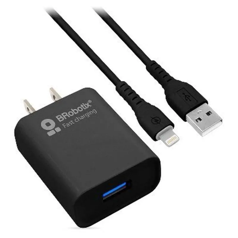 Combo Carga Rápida BRobotix 6001356 - Cargador USB 3.0 - Cable Lightning - Negro - 6001356