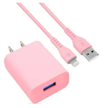 Combo Carga Rápida BRobotix 6001363 - Cargador USB 3.0 - Cable Lightning - Rosa - 6001363