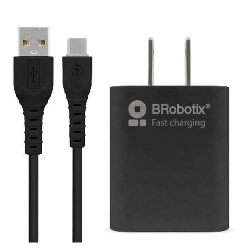 Combo Carga Rápida BRobotix 6001561 - Cargador USB - 3.0 - Cable USB-C - Negro - 6001561