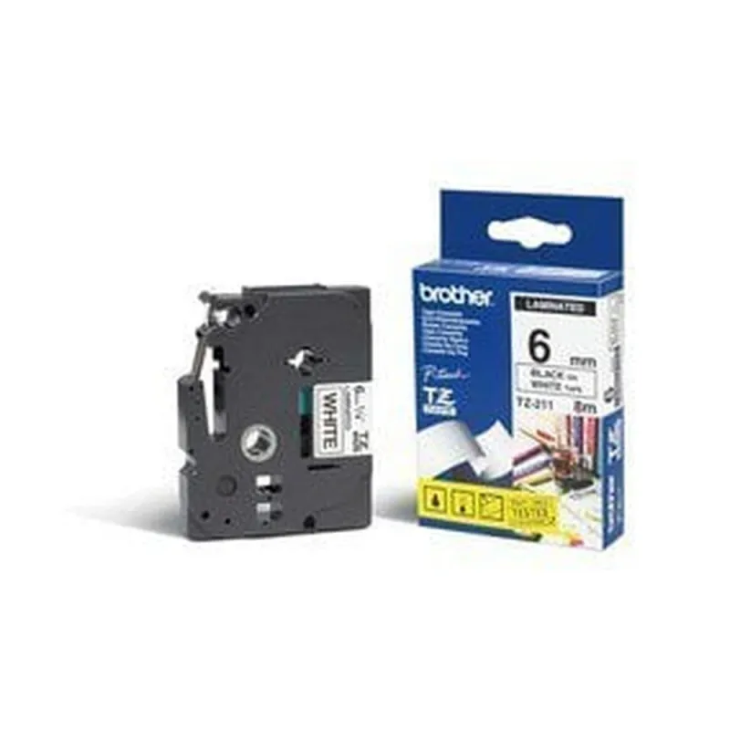 Cinta Brother TZE211 - Texto Negro sobre Fondo Blanco - 6mm x 8mts. - TZE211
