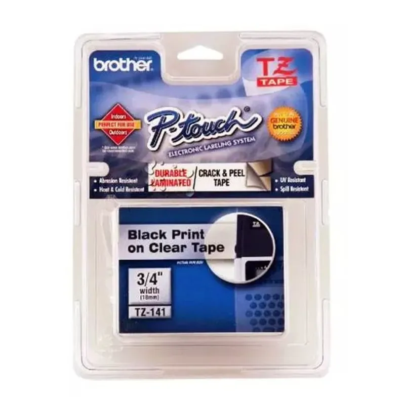 Cinta Brother TZE141G - Negro sobre Cinta Transparente - 18mm x 8m - TZE141G