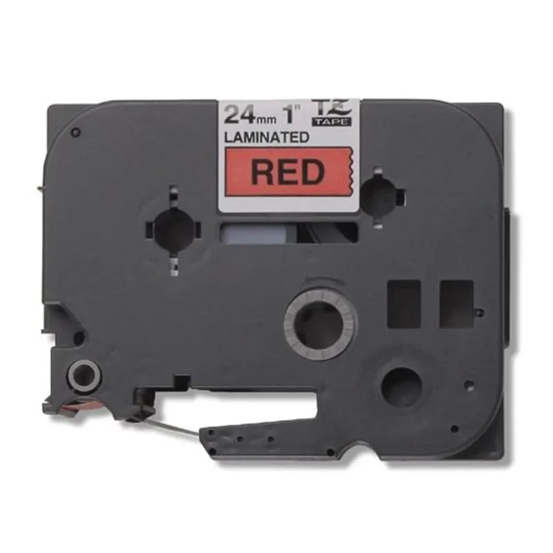 Cinta Laminada Brother Estándar 24mm x 8m con Texto Negro sobre Fondo Rojo - Compatible con Rotuladoras P-Touch para Etiquetado Resistente y Duradero - TZE451G