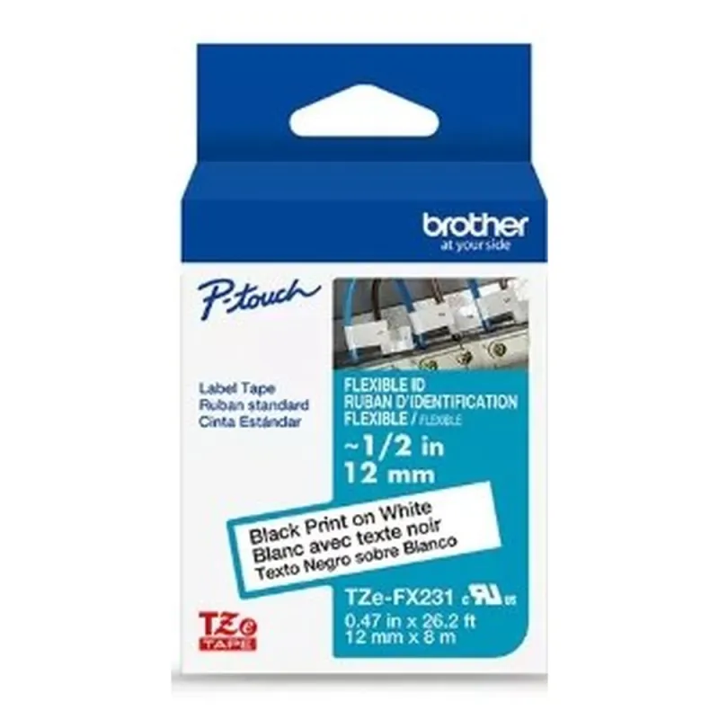 Cinta Brother TZEFX231G - 12mm x 8m - Texto Negro sobre Fondo Blanco - Flexible - TZEFX231G