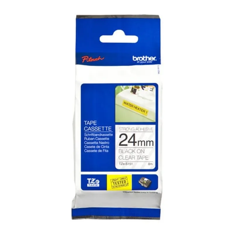 Cinta Brother TZES151 - Texto Negro sobre Fondo Transparente - 24mm x 8mts. - Súper Adhesiva - TZES151