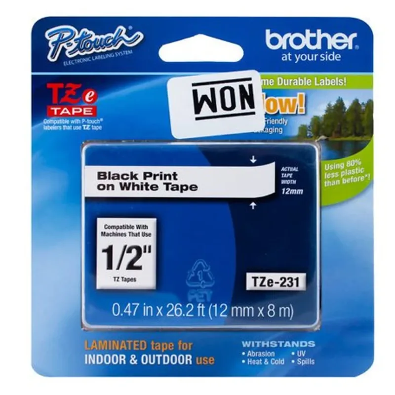 Cinta Brother TZES231G - Laminada - Súper Adhesiva - Texto Negro - TZES231G