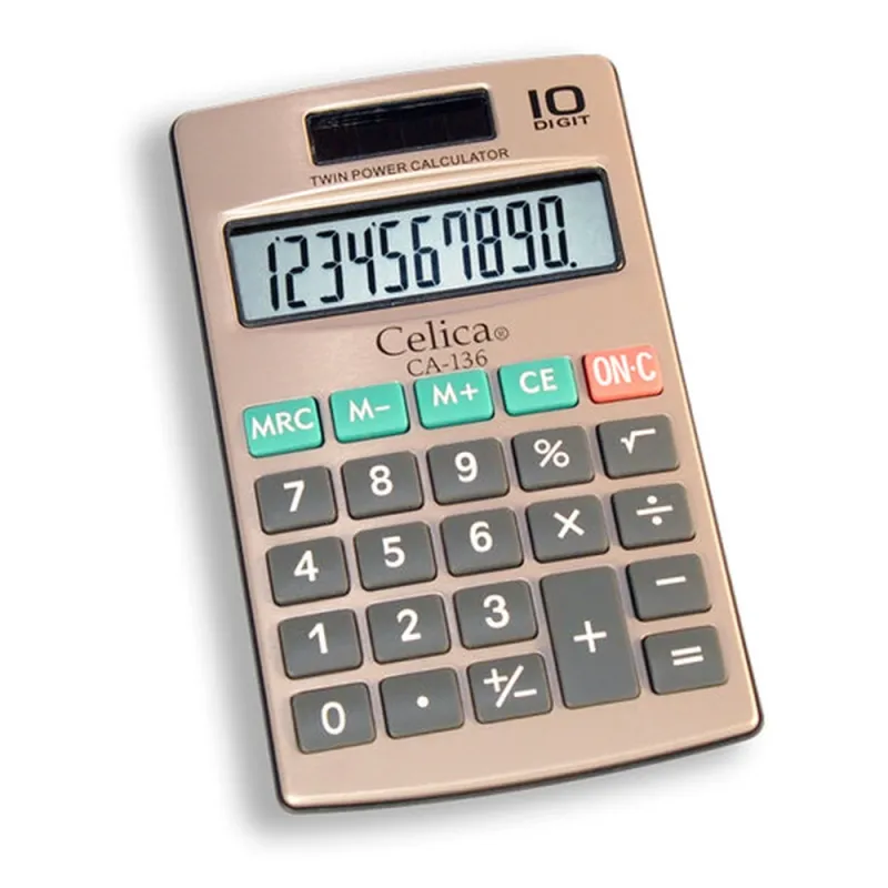 Calculadora de Bolsillo Celica CA-136 - 10 Dígitos - Solar/Pila - Cubierta Metálica - CA-136