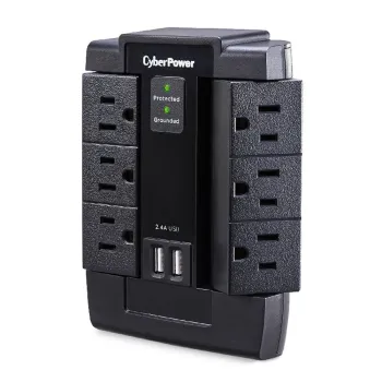 Supresor de Picos CyberPower - 6 Contactos - 2x USB - 1200 Joules - P600WSURC1