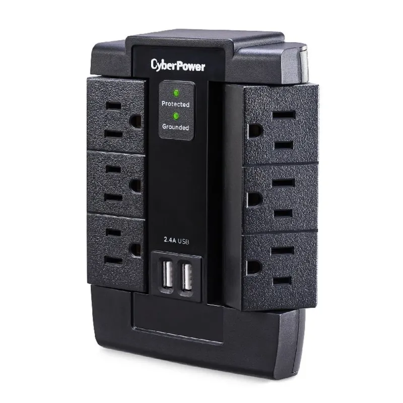 Supresor de Picos CyberPower - 6 Contactos - 2x USB - 1200 Joules - P600WSURC1