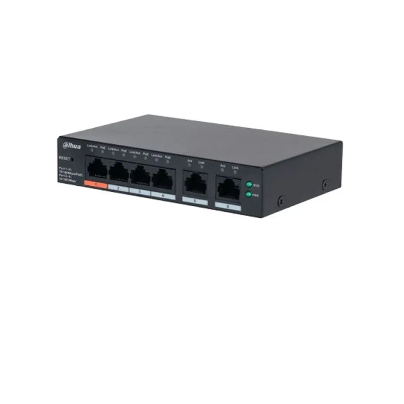 Switch Dahua DH-CS4006-4ET2ET-60 - Fast Ethernet - 4 Puertos PoE - 2 Puertos UpLink - Gestionable - DH-CS4006-4ET2ET-60