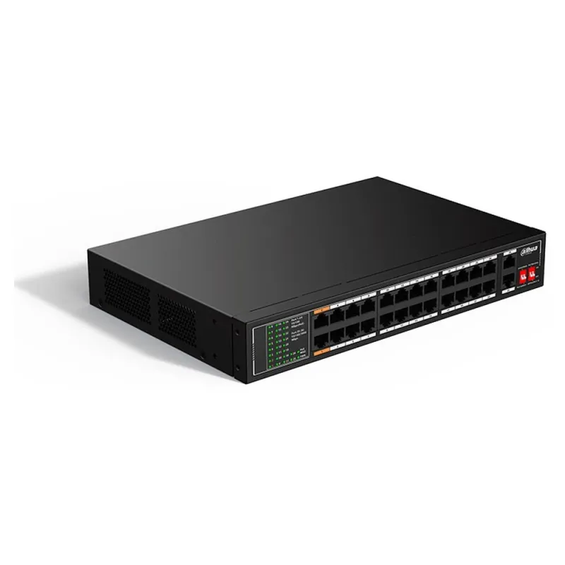 Switch Dahua SF1026LP - Fast Ethernet - 24 Puertos PoE+ - 2 Uplink - No Gestionado - DH-SF1026LP