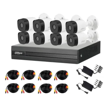 Kit de Vigilancia Dahua DHT0260002 - DVR - 8 Canales - 8 Cámaras B1A21 - Bala - Fuente de alimentación - Accesorios - DHT0260002